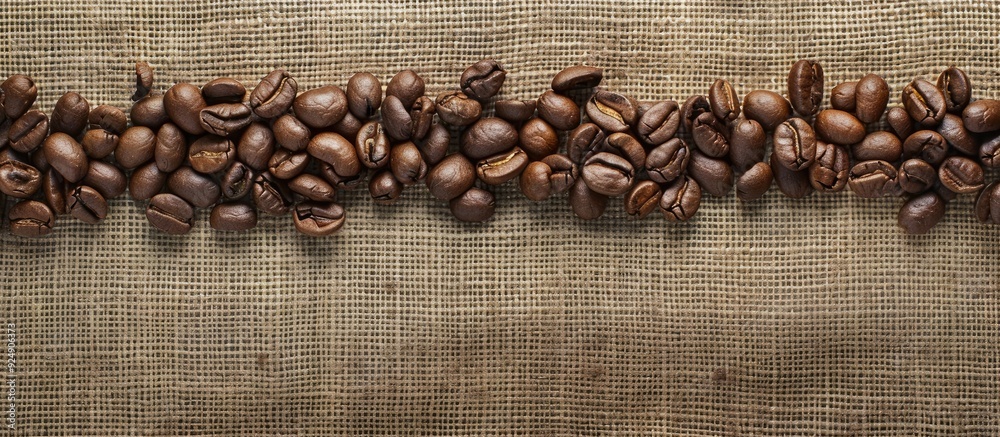 Aufkleber linen fabric backdrop with roasted coffee beans as a focus perfect for copy space image