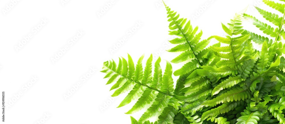 Wall mural macro image of a vibrant fern with flawless leaves against a blank background for copy space image