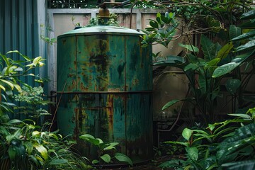 Obraz premium Water Tank. Green Home Plant Reservoir for Natural Water Storage