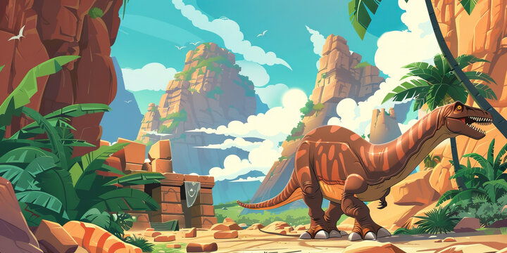 Dinosaur Domain: Roar into Adventure with Prehistoric Puzzles - Picture a set designed to resemble a prehistoric world, with giant dinosaur models