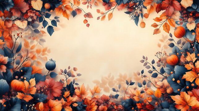 Halloween wreath, autumnal colors and spooky accents. Flat design illustration, Copy space for text, No logo, No Trademark, No text