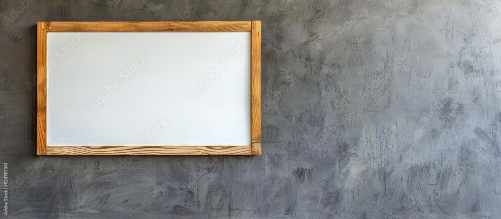 Poster white board displayed against a grey wall with copy space image available