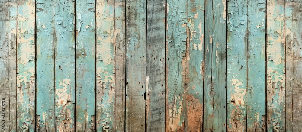 Aufkleber Tiled background featuring a worn wooden texture with a peeled and faded appearance suitable for use as a copy space image