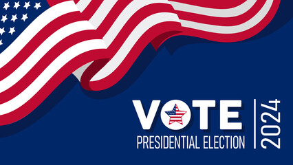 Vote Presidential Election. Designs in American style and Flag symbol emblem color. 2024 Presidential election, red, blue, white color.