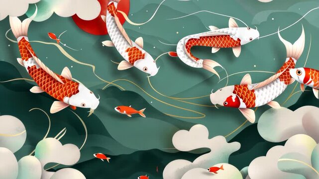 Koi fish in the traditional Japanese art style