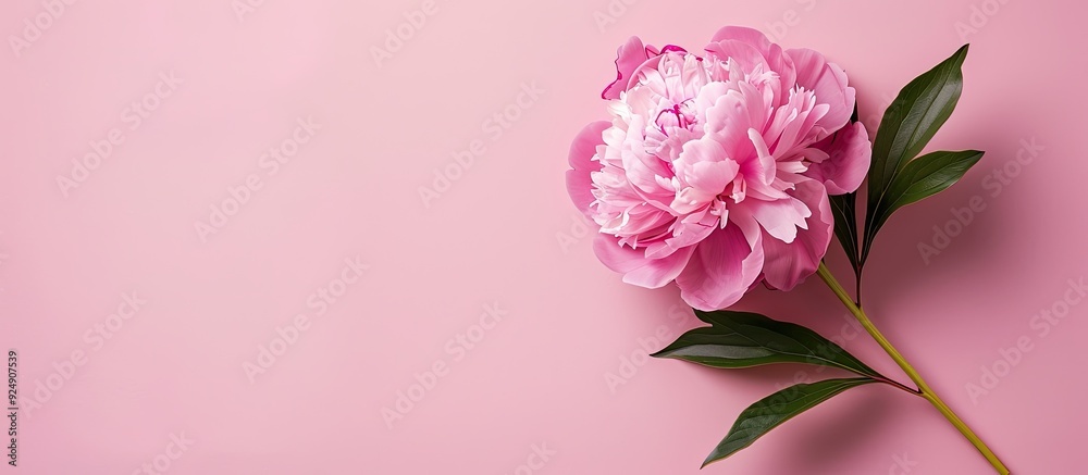 Aufkleber pink peony flower on a pink background providing a holiday theme with a top down perspective ideal f