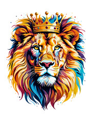 Obraz premium Lion king with the crown colorful abstract painting art isolated on a transparent background