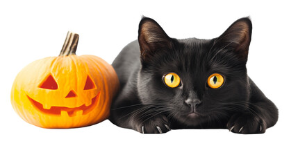 Black cat for halloween isolated on white background