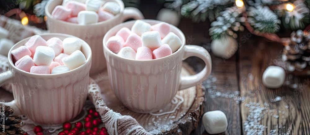 Aufkleber marshmallows atop cups with ample copy space image