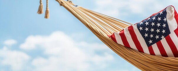 Relaxing on a hammock with USA flag, Labor Day