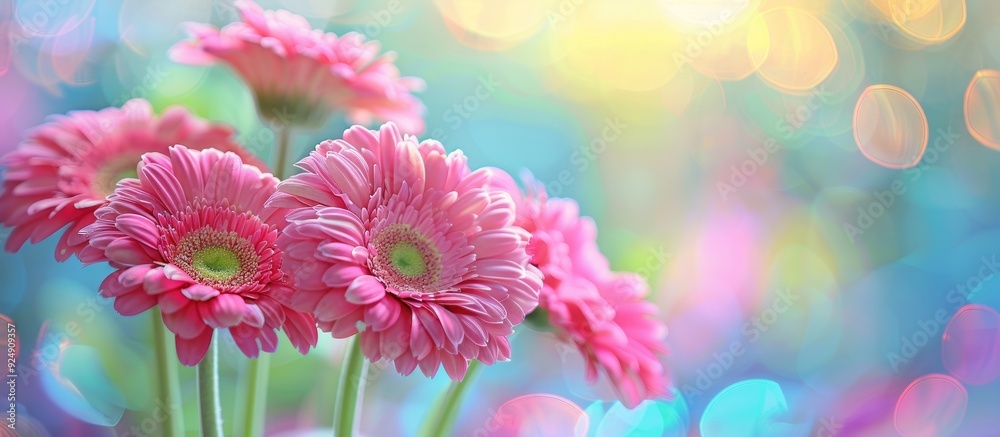 Aufkleber Pink gerbera daisies creating a fresh look with selective focus in a copy space image