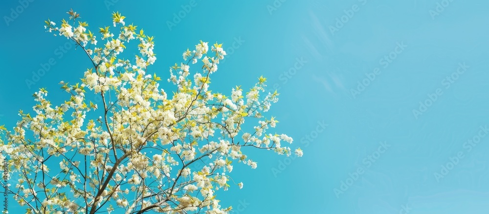 Aufkleber Tree in bloom during spring with clear blue sky creating a rich copy space image
