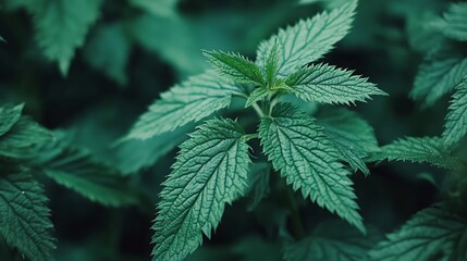 The young leaves of fresh green stinging nettle. Medicinal plant