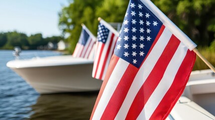 Labor Day boat parade, USA flags, relaxed celebration