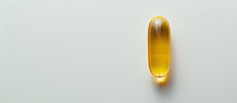 A soft gel capsule is displayed on a white background with ample copy space image
