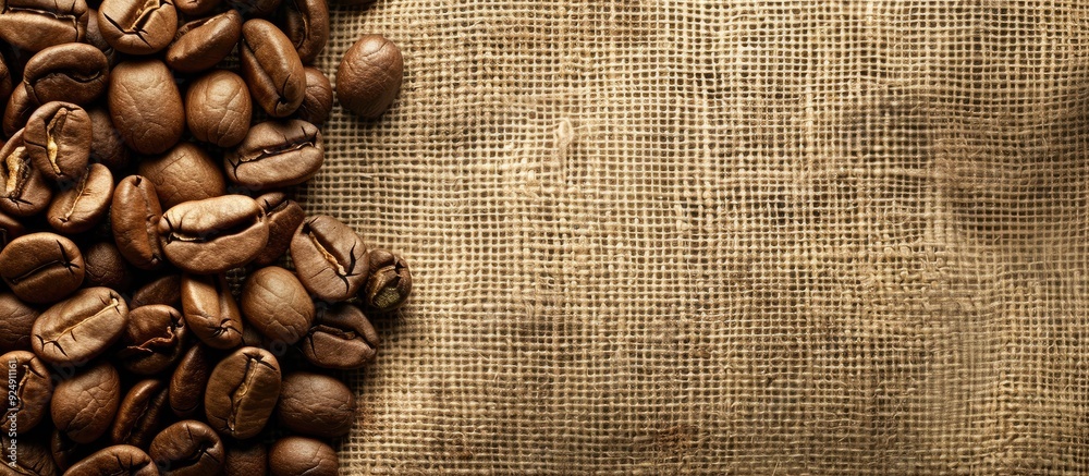 Poster linen fabric backdrop with roasted coffee beans as a focus perfect for copy space image