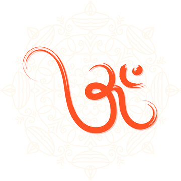 Hand drawn Om religious symbol with mandala background design