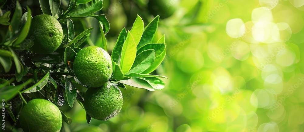 Poster Tree with lime green fruits and copy space image