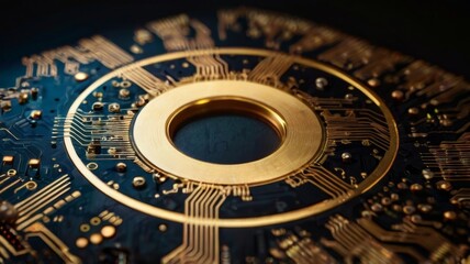 Fototapeta premium Digital circle circuit gold background futuristic tech