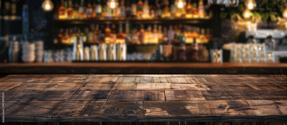 Aufkleber wooden table in a bar restaurant with a menu frame for text marketing promotions and a copy space im