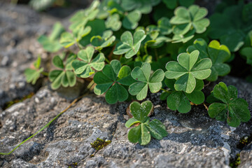 Naklejka premium Four-Leaf Clover with Morning Dew 