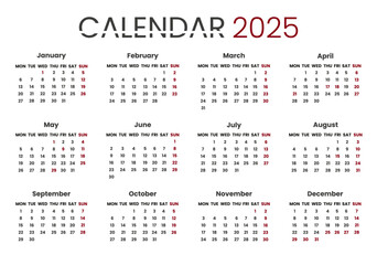 Calendar 2025 template, the european calendar, corporate vector design.