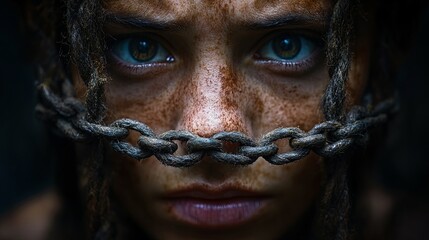 portrait of a person Powerful images for World Anti-Human Trafficking Day that lacks freedom from iron chains