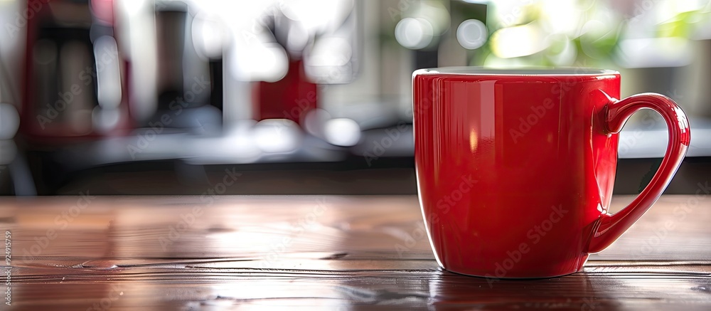 Aufkleber red espresso cup on office desk with a blurred background provides a copy space image