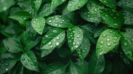 Fototapeta premium A refreshing green background with lush foliage, delicate dew drops, and a sense of freshness and natural beauty, perfect for eco-friendly themes and nature-inspired designs