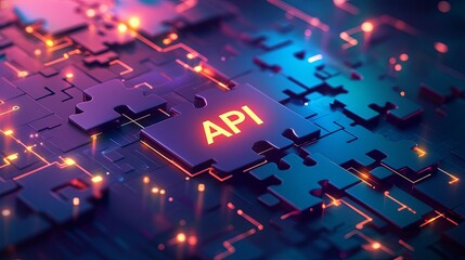 vibrant digital representation of an API puzzle piece, symbolizing connectivity and technology.image conveyssense of innovation and modernity. 