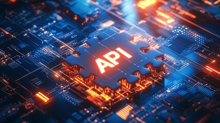 Obraz premium glowing API symbol oncircuit board, representing technology and connectivity.image conveyssense of innovation and digital advancement. 