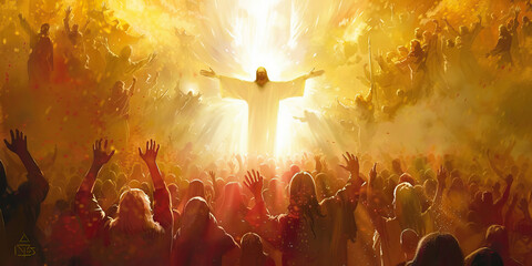 The Triumph of Light: Christ's Second Coming as the Ultimate Victory - Visualize a scene of triumph and glory as Christ returns in radiant light