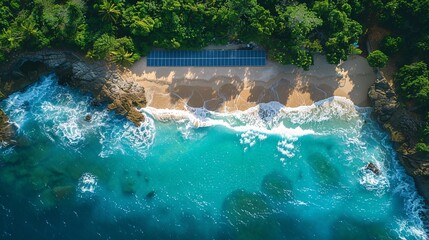 Solar Cells in a Seaside Setting: Solar cells installed near the coastline, with waves crashing in the background.