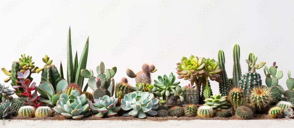 Aufkleber Succulent plants arranged in an array featuring varying cacti types with copy space image