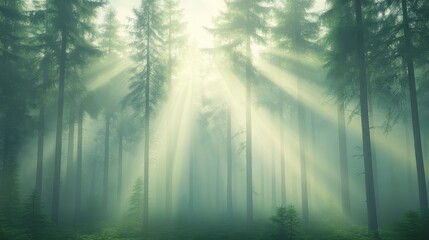 A forest with trees and sunlight shining through the leaves