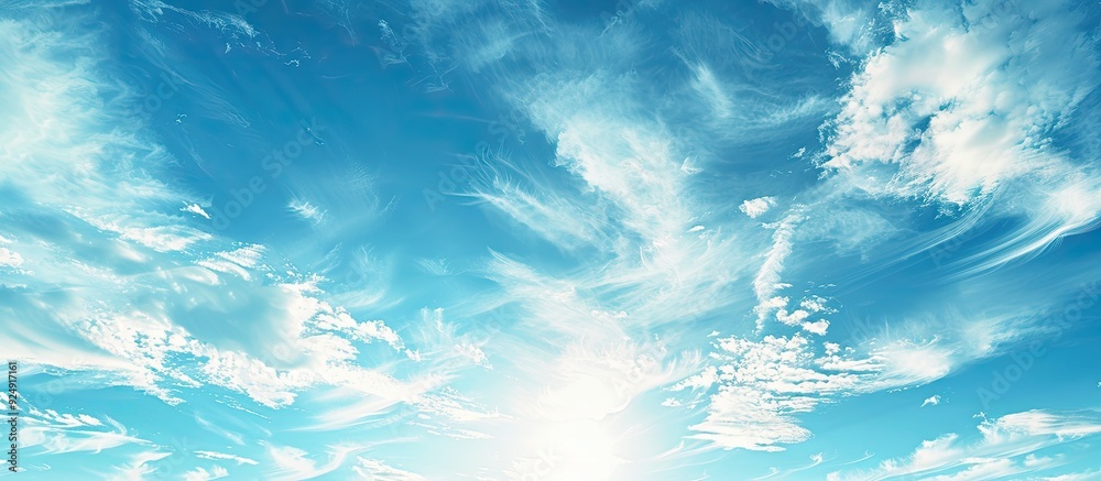 Aufkleber natural beauty portrayed in an abstract backdrop of a blue sky with white clouds and a sunlit effect