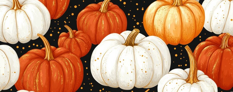 Orange and white pumpkins forming autumn seamless pattern