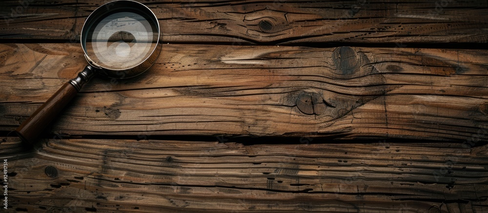 Poster Magnifying glass placed on a wooden table ideal for a copy space image