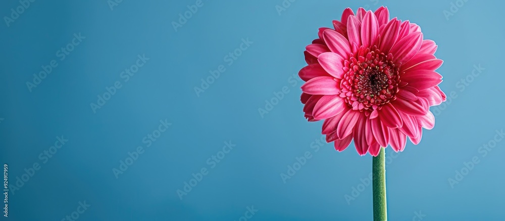 Aufkleber magenta gerbera flower on a blue backdrop in a copy space image