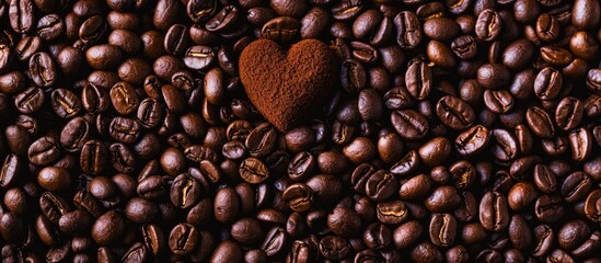 Obraz premium An image featuring a heart surrounded by freshly roasted coffee beans offering ample space for adding text Capture the essence of coffee love and delicious flavor