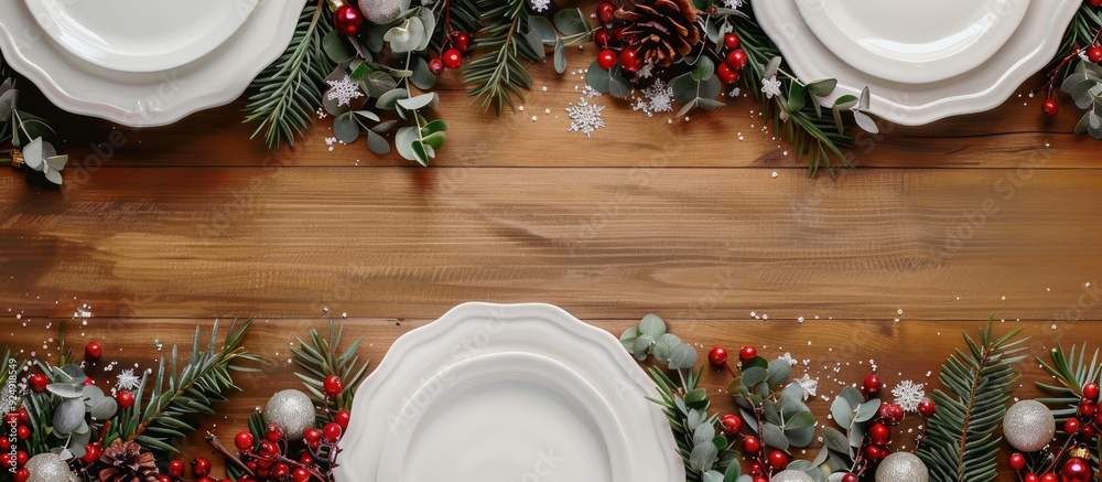 Aufkleber festive holiday table arrangement with a beautifully laid out place setting and space for text or gr