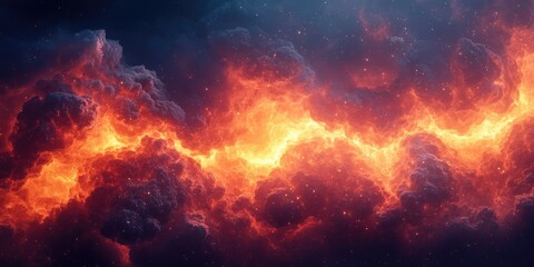 Fototapeta premium Fiery Nebula with Scattered Stars in a Dark Cosmic Background