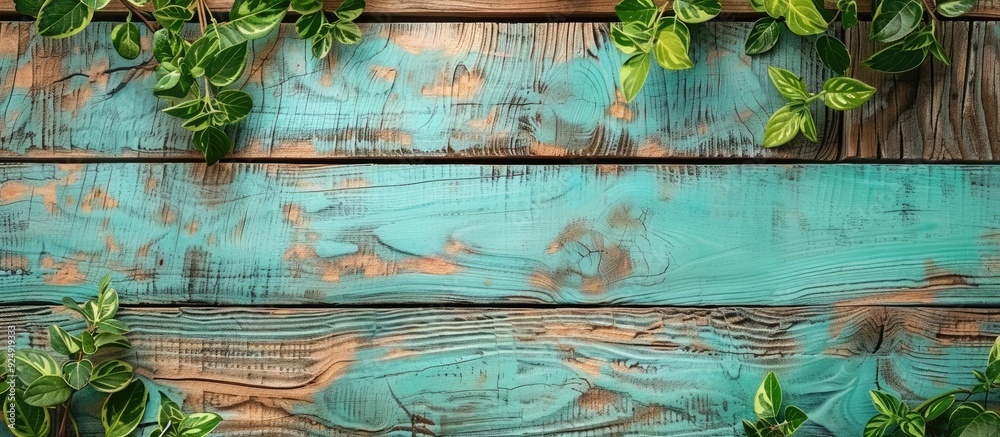 Aufkleber a rustic green mint wood setting with copy space image
