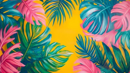 Vibrant Tropical Palm Leaf Backdrop for Beach Party or Summer Event