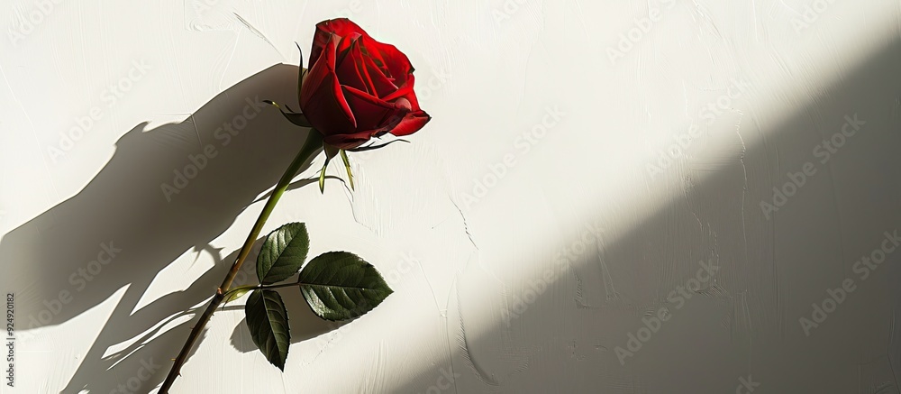 Canvas Prints Romantic symbol for Valentine s Day a lovely red rose casting a dark shadow on a white backdrop perfect for a copy space image