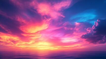 Fototapeta premium Fiery sunset painting the sky with vivid colors above the ocean