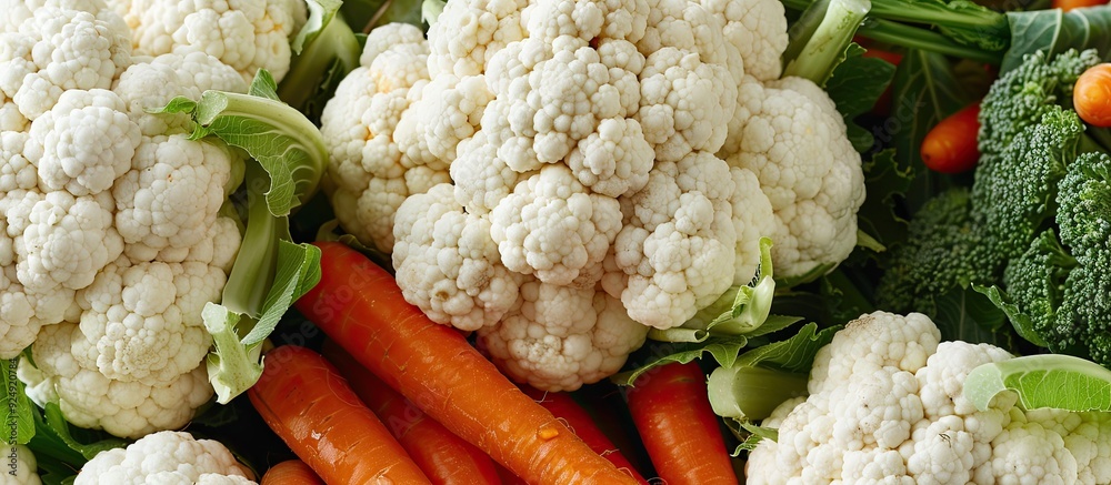 Poster nutritious organic vegetables featuring cauliflower and carrots perfect for backgrounds and health r