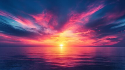 Sunset is reflecting on calm ocean with colorful clouds