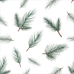 Seamless Pattern of Spruce Twigs on White Background . Holiday celebration decoration for 2025 new year.