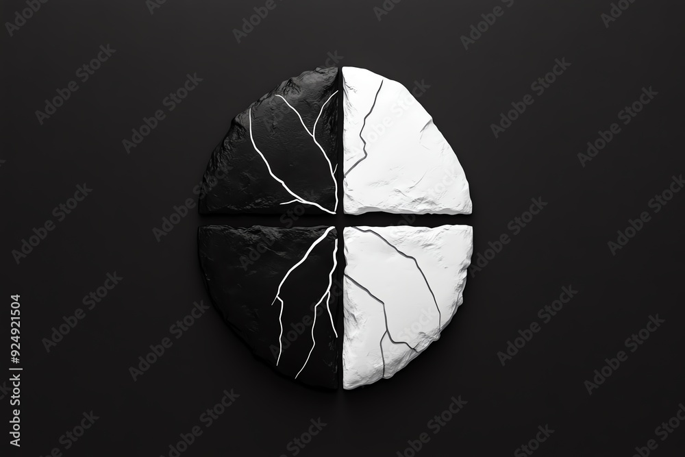 Poster a black and white circle divided in half, with a thin line separating the two colors. the line is no